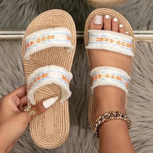Fashionable Women's Rope Flat Sandals, & Bohemian Style Beach Shoes